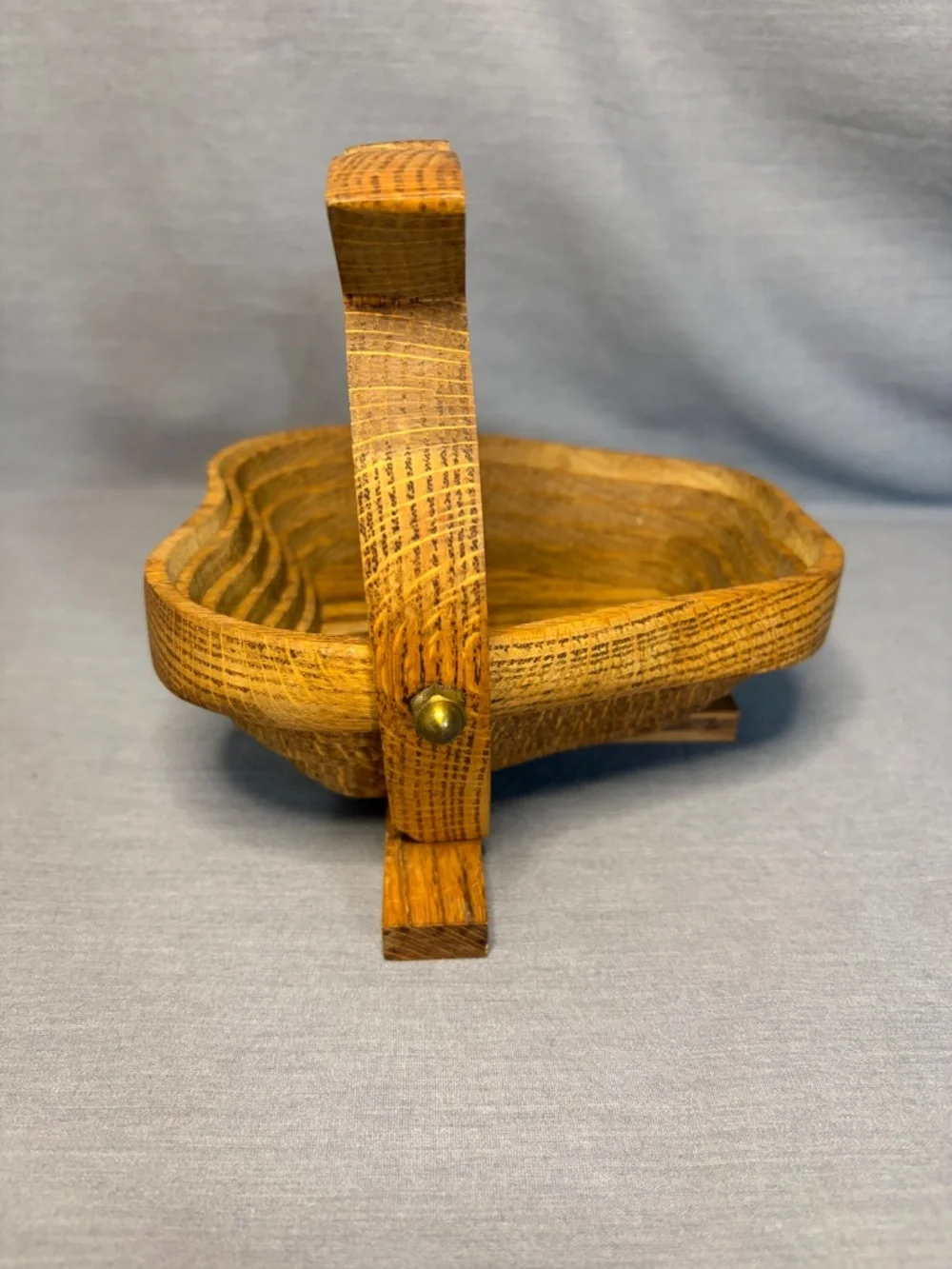 Vintage Handmade Collapsible Wooden Bowl Basket Trivet Apple Shape Deep Spring